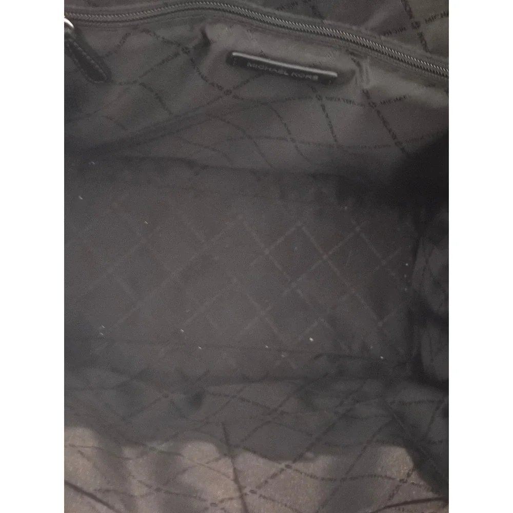 Michael Kors Large Tote Bag Black Silver MK Logo Jacquard Metallic Stripe